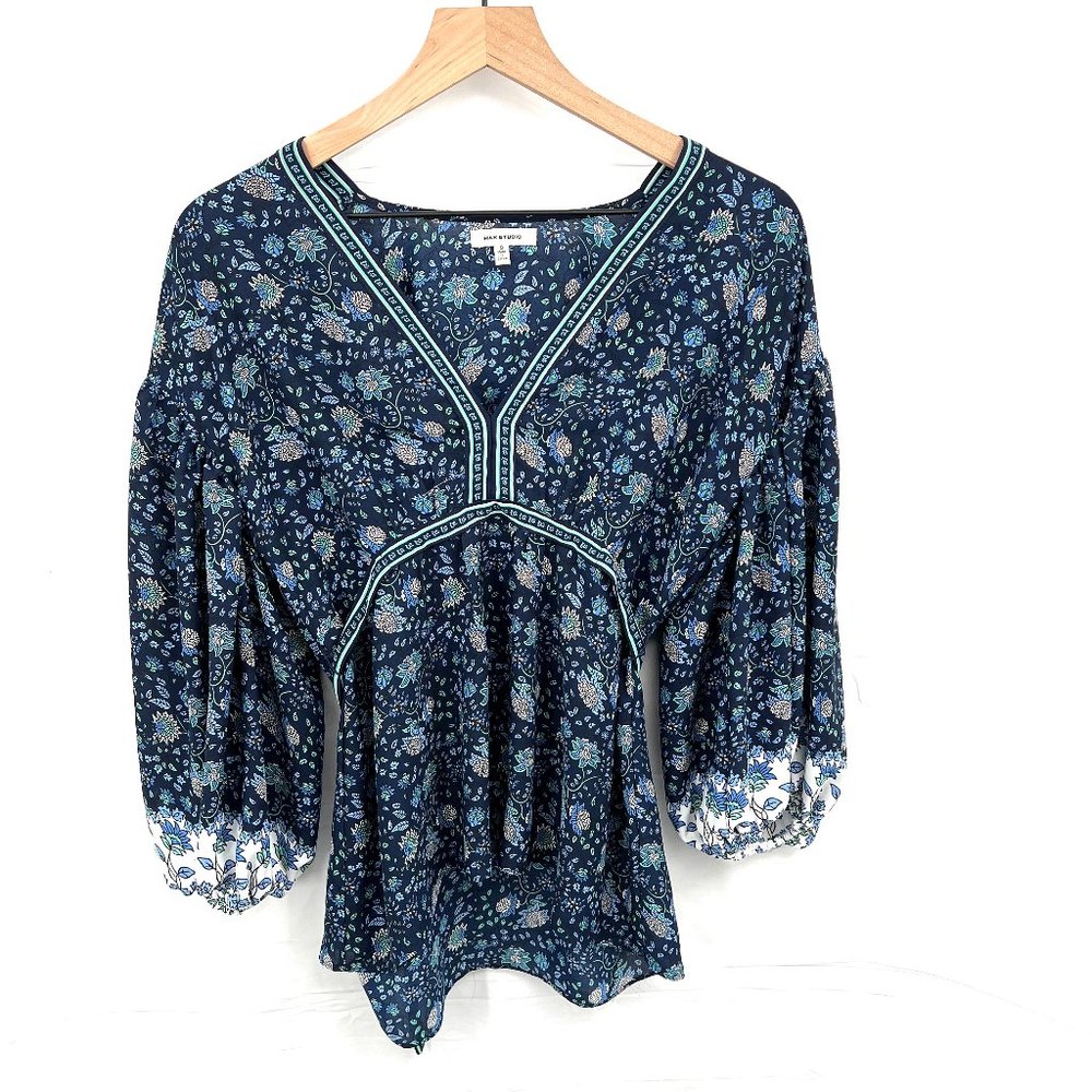 Max Studio Blue Floral Blouse